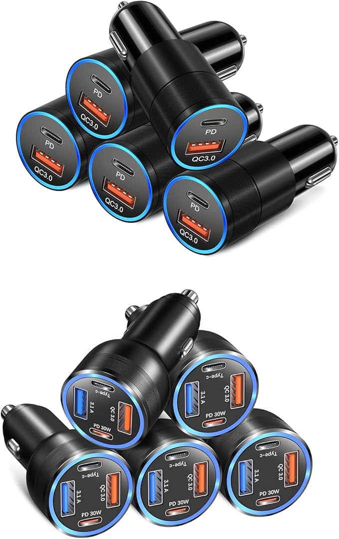 Car Charger Adapter 10 Pack, 65W Multi Port USB C & USB A Car Charger+36W Dual Port USB Car Charger Cigarette Lighter USB Charger Plug for iPhone 16 15 14 13 12 11 Pad Pro