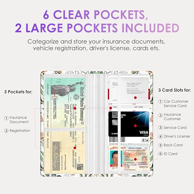 Car Registration and Insurance Holder，Colour Patterns Men Women Car License Document Registration and Insurance Card Holder