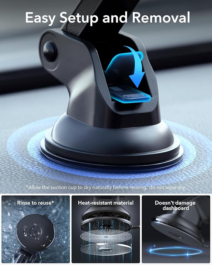 ESR for MagSafe Car Mount Charger, for Magsafe Car Charger, Dashboard Suction Cup Magnetic Car Mount, 360° Rotation, Magnetic Car Phone Holder for iPhone 17e/17/16/15/14/13/12, S26/S25, Fast Charging