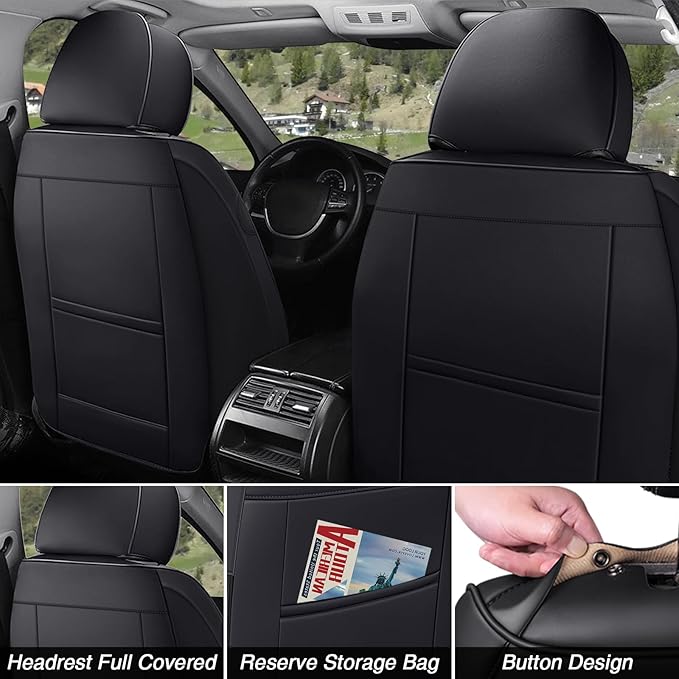 BYXN Car Seat Covers for Jeep Wrangler 2000-2026,Breathable Nappa Leather Car Seat Protector,Front Seat Covers Automotive Seat Cushion with Airbag Compatible(Front Seats,Black)