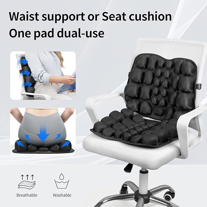 VentaEase Inflatable Lumbar Support Pillow for Car & Office Chair - Tailbone Pain Relief Air Seat Cushion for Driver, Wheelchair, Airplane Seat, Travel - 17.7x14.3x2.0 Inches
