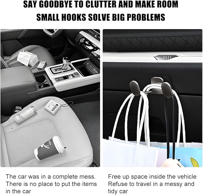 Car Mini Hook, Multifunctional Vehicle Backseat Storage Hanging Double Hook, Self-Adhesive Auto Dashboard Organizer for Earphones Charging Cable, Universal for SUV RV Truck (Dark Gray)