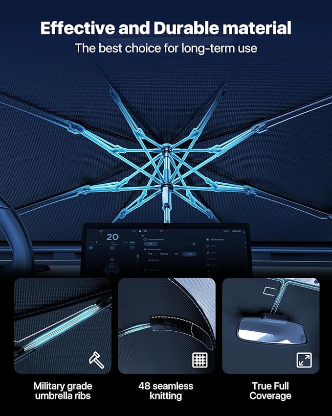 Nmoiss Windshield Sunshade Umbrella – Fit for BMW 3 Series, Premium Vinyl Coating Heat Shield, Ice Crystal Cooling Fabric, Spring Edge Design, Protect Dashboard & Interior from UV & Heat