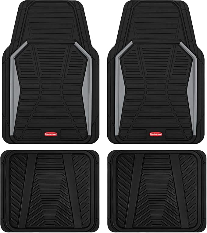 Rubbermaid Car Mat Full Set All-Weather Heavy-Duty 4 Pieces– Trim-to-Fit Universal Car Mats Full Set – Waterproof Rubber Floor Liners for Most Trucks, SUVs, Vans, and Sedans-Gray