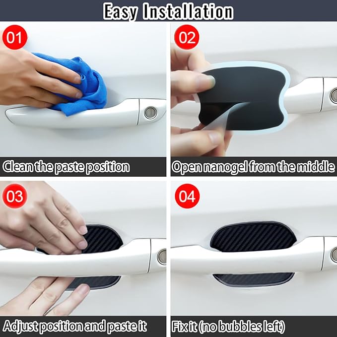 WORCAS TPU Carbon Fiber Like Car Door Handle Cup Protective Sticker Auto Door Paint Guard Car Door Cup Scratch Protection Films Universal Door Handle Cups Protective Pad (S-4PCS)