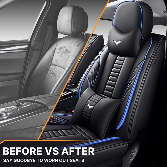 Pengchen Luxury 2 Seats Car Seat Covers Protectors for Honda Crosstour 2012-2015, Back Storage Bag Design & Headrest Pillow & Lumbar Support Black & Blue Line