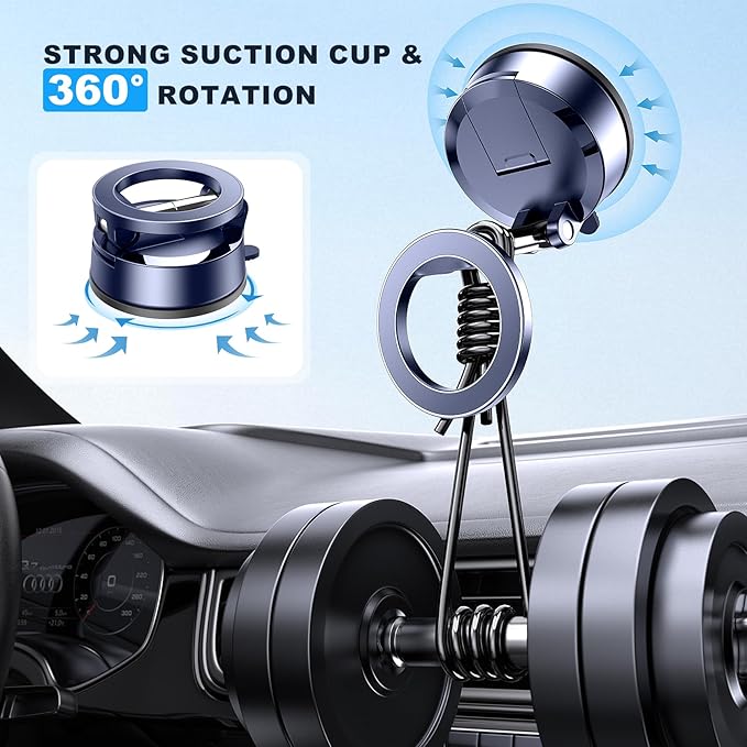 MOKPR Car Phone Holder for Magsafe, Vacuum Magnetic Car Phone Mount Foldable Hands-Free Suction Cup Phone Holders for Your Car for iPhone 16 Pro/Pro Max 15 14 13 12