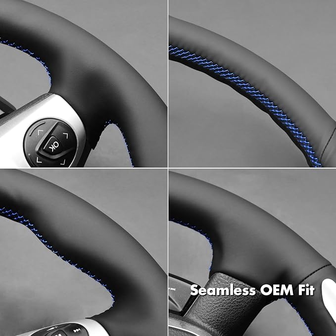 MEWANT Hand Stitch Steering Wheel Cover Fit for Ford Focus ST 2013 2014 Custom DIY Hand Sewn Black Genuine Leather Steering Wheel Wrap Interior Accessories
