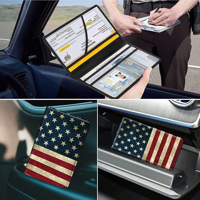 Mxfdegf Car Registration and Insurance Holder, Cool Car Accessories for ID, Driver's License Cards & Essential Document, business cards, Men&Women,Old American Flag