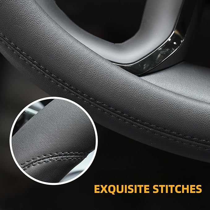 Car Steering Wheel Cover Microfiber Leather Steering Wheel Cover Anti-Slip Breathable Universal 15 inch