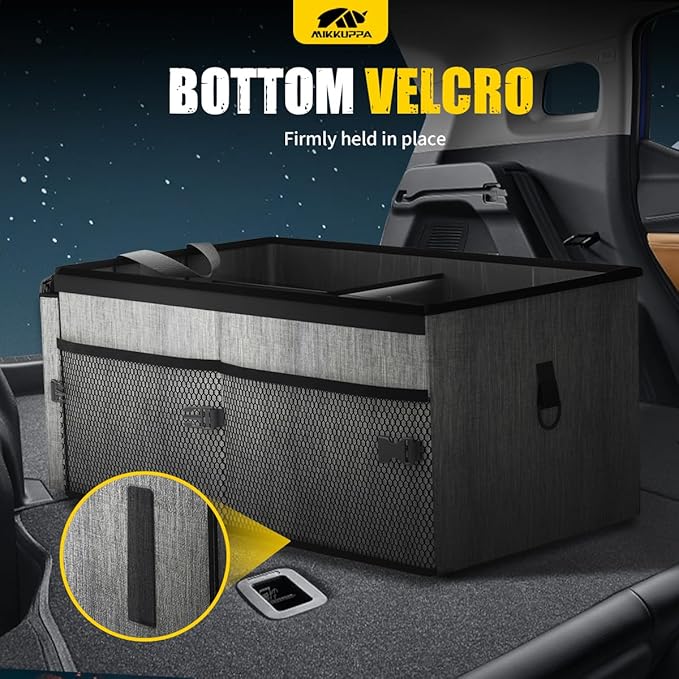 MIKKUPPA Car Trunk Organizer with Cooler - 65L Collapsible Trunk Organizer with Lid, Sturdy Car Storage for SUV Auto Truck Van with Adjustable Straps and Non Slip Bottom (Gray)