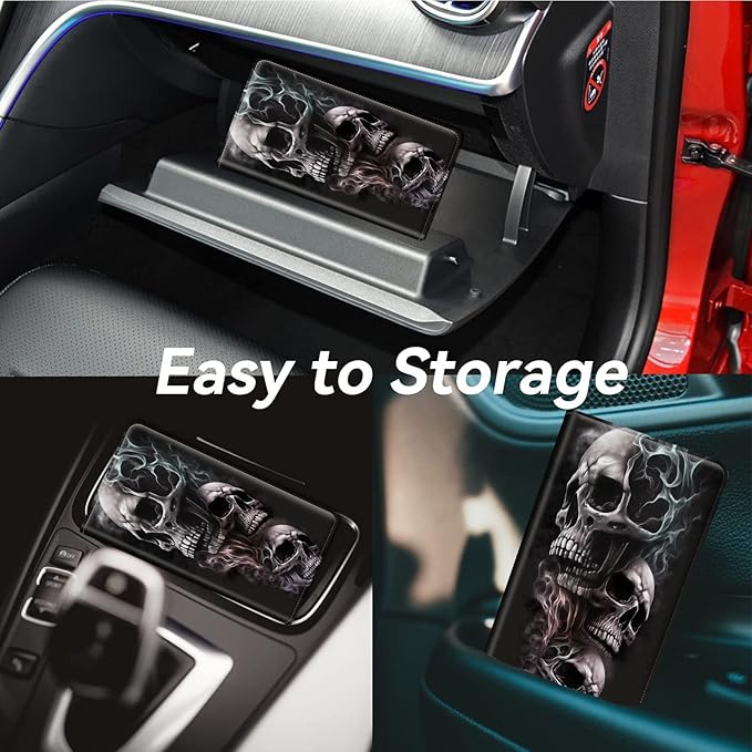 Mxfdegf Car Registration and Insurance Holder, Leather Car Glove Box Organizer, Cool Car Accessories for ID, Driver's License Cards & Essential Document,business cards,Men&Women,Skull/Black