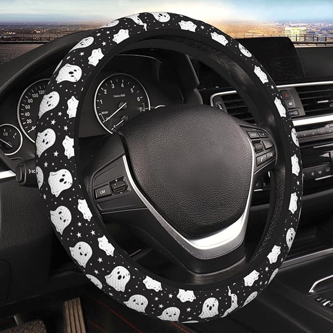 Cute Ghost Steering Wheel Cover for Women Men Girls, Car Accessories Decor Thickened Anti-Slip Auto Steering Wheel Covers Protector Universal Fit 15 Inch for Cars, Truck, SUV