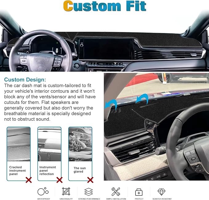 x xotic tech Center Console Dashboard Mat Compatible with Toyota Camry 2025 2026 with HUD, Pre-Cut Non-Slip Sunshield Sun Glare Protector Dash Carpet Pad Black Cover