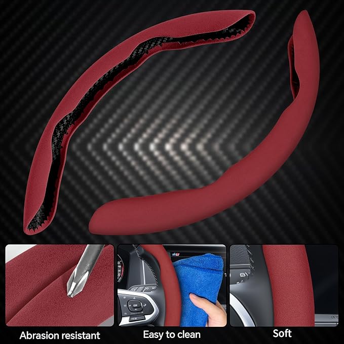 PAUUOOA 2 Piece Alcantara Steering Wheel Cover - Split Sport Design for D & O Shape Wheels, Soft Touch · Anti-Slip Grip · All Season Comfort · Durable Luxury Material for Performance Cars