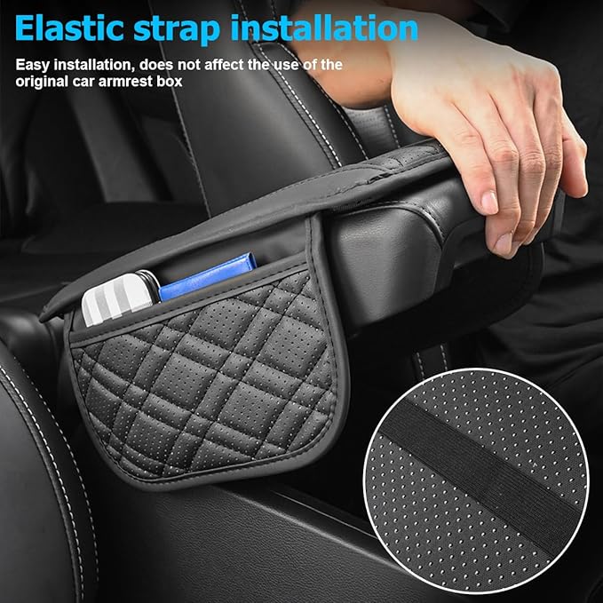 Mandark Car Center Console Cover, 2PCS Leather Vehicle Arm Rest Cushion with 2 Storage Bags, Automotive Armrest Interior Seat Box Pad Accessories, Universal for SUV, Sedan, Truck (Red)