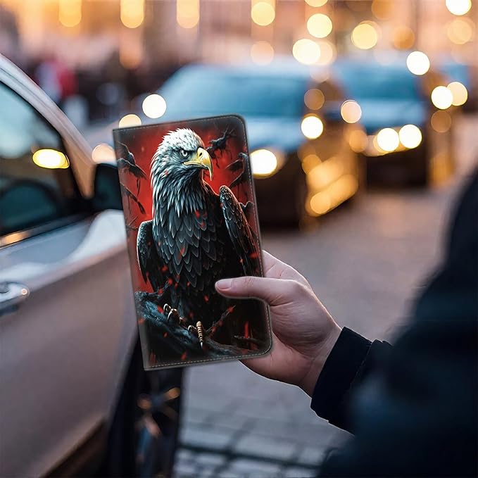 Car Document Holder with Magnetic Shut, Car Registration & Insurance Card Holder, Waterproof PU Leather Glove Box Organizer Vehicle Accessories Driver License for Women/Men, Scarlet Bald Eagle