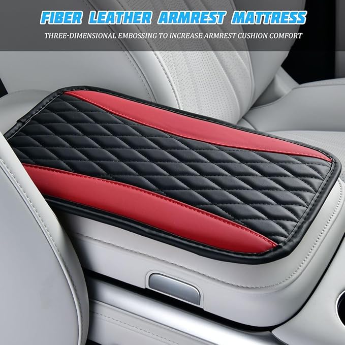 Car Center Console Cover, PU Leather Waterproof Vehicle Armrest Seat Box Protector, Automotive Interior Arm Rest Cushion Protection Accessories, Universal for SUV Sedan Truck (Black/Red)