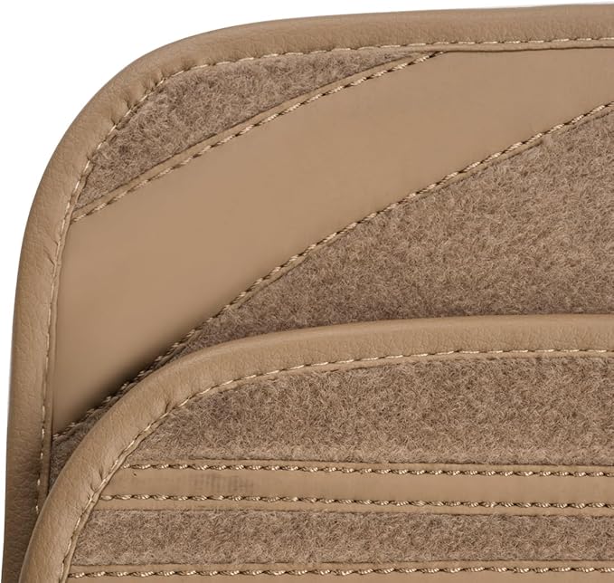 CAR PASS Beige Car Floor Mats, Edge Leather Waterproof Car Mats with Double Stitch Line and Anti-Slip Backing Design, Fit 95% Automotive,SUVS,Sedan,Vans (Pure Beige)