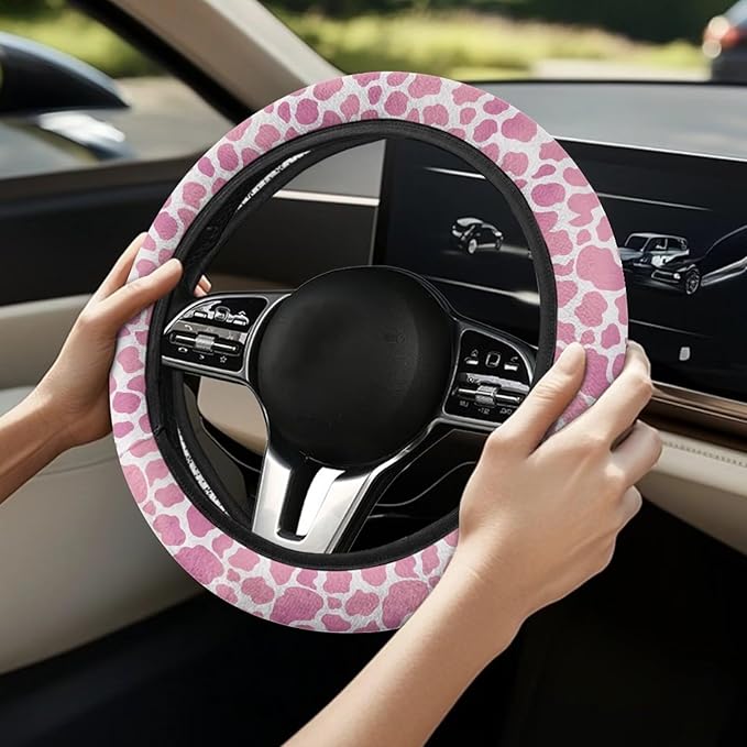 Universal Non-Slip Steering Wheel Cover, 15-inch Polyester Material Driving Accessories, Adjustable for Car and Truck(Pearl Powder Spots)
