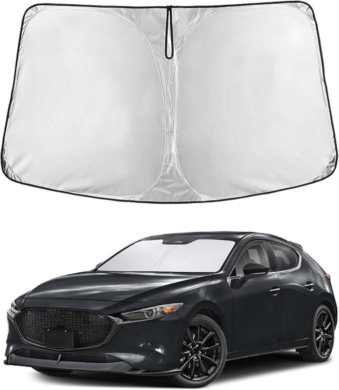 Econour Windshield Sun Shade for Mazda 3 2019-2026 Mazda3 Accessories Hatchback/Sedan Custom Fit Sunshade Foldable Sun Visor Protector Blocks UV Rays Keep Your Car Cooler