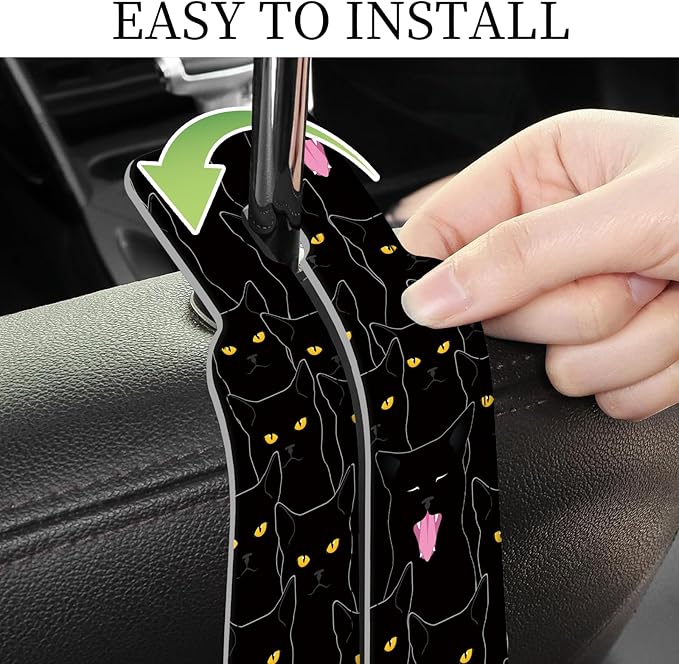 AXRQLSU PU Leather Car Seat Hook, Storage Headrest Hanger, Cute Car Backseat Organizer, Car Hooks for Purses and Bags Black Cats