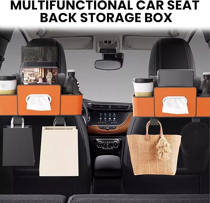 2026 Multifunctional Car Organizers and Storage Box with Drink Cup Holder Tissue Box, Backseat Organizers Hanging Storage for Hold Phone,Snacks, Drinks, Handbag, Most Vehicles (Black-2)