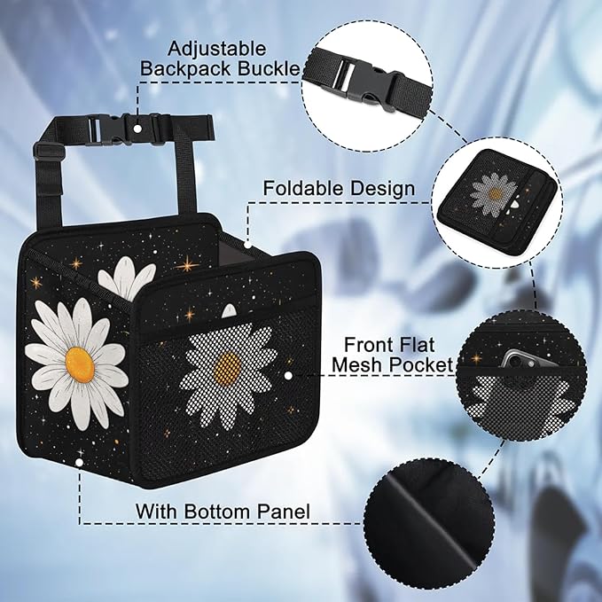 Vintage White Daisy Car Backseat Organizer PU Leather Black Truck Back Seat Trash Bag Universal Hanging Storage Box Travel Accessories Foldable