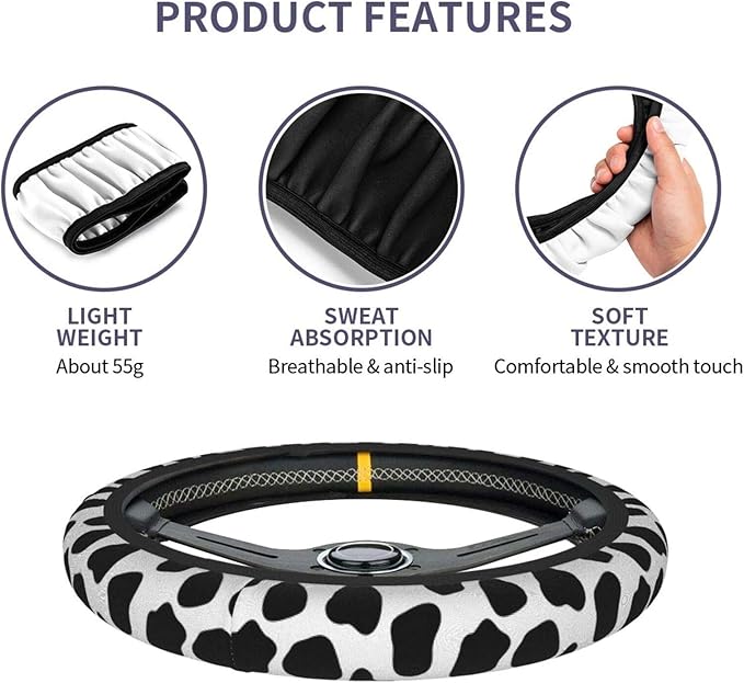 Cow Print Universal 15 Inch Steering Wheel Covers Non Slip Neoprene Car Wrap Cover For Adults