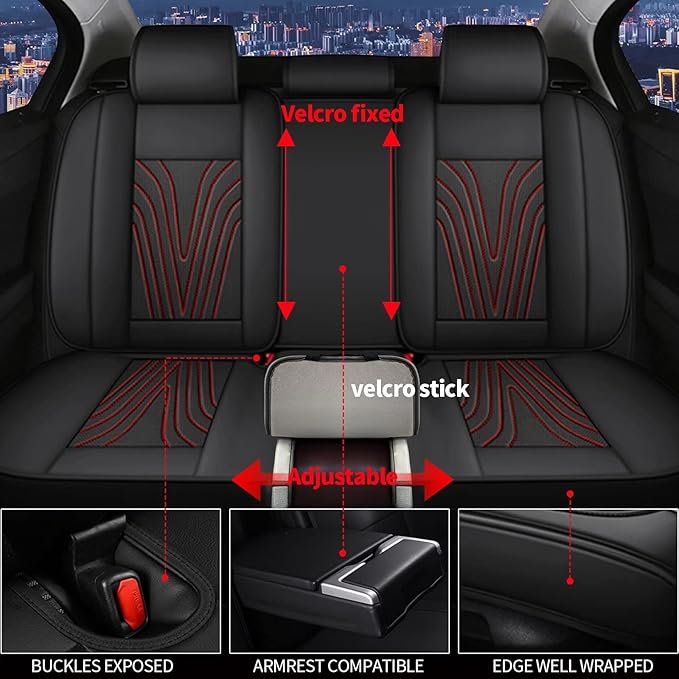 DISUTOGO Full Set Seat Covers Fit for Nissan Maxima 2011-2023 Waterproof Faux Leather Automotive Cushion Protector Car seat Covers Compatible Airbag(5 Seats, Red Line)