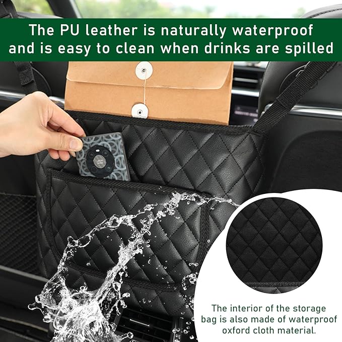 Car Purse Holder Between Seats, Leather Auto Front Seat Handbag Organizer Pocket, Universal Large Capacity Seat Bag Box Storage, Vehicle Interior Backseat Barrier for Kids Pet