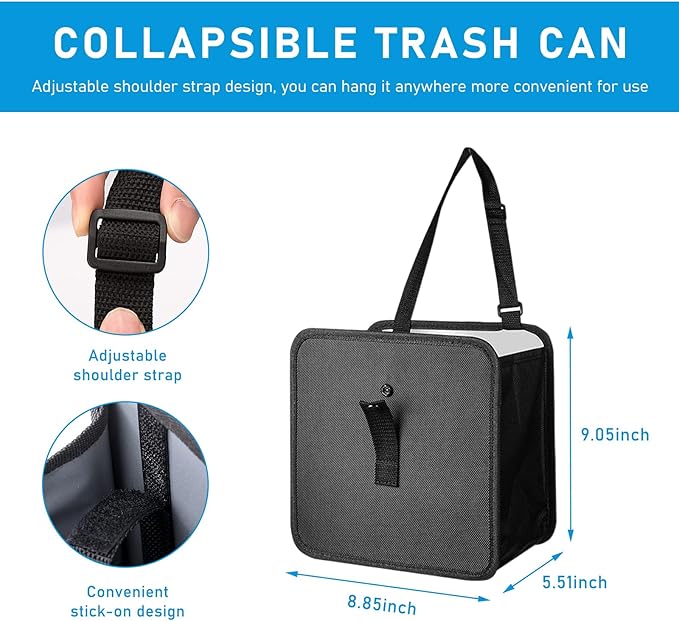 Foldable Car Trash Can, Waterproof Large Capacity Automotive Hanging Trash Bin, Leakproof Auto Garbage Bag Storage Container for All Vehicles, Interior Car Accessories (Small)