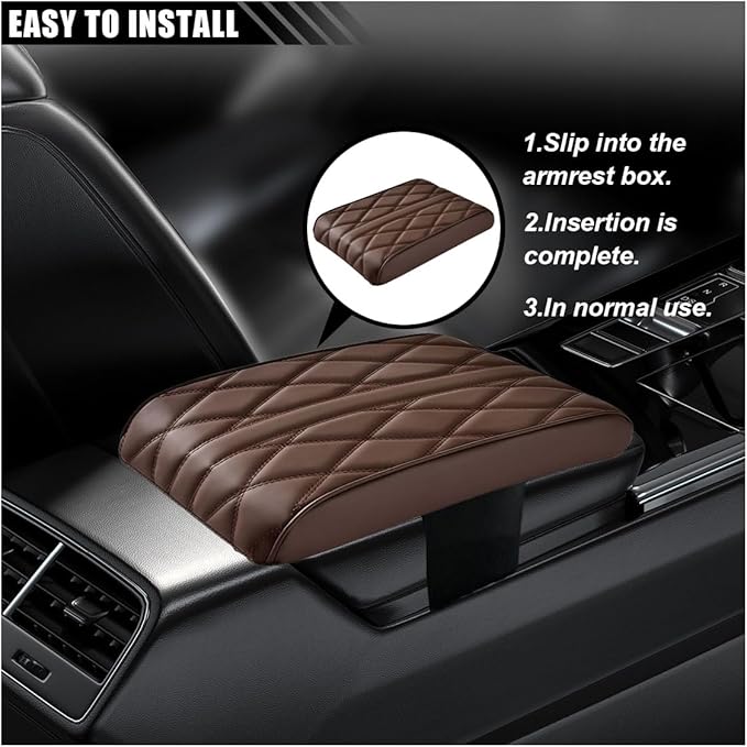 Car Center Console Cover Pad, Leather Auto Console Arm Rest Cover, Waterproof Car Armrest Seat Box Cushion Protector, Memory Foam Armrest Pillow for Most Cars (Coffee)