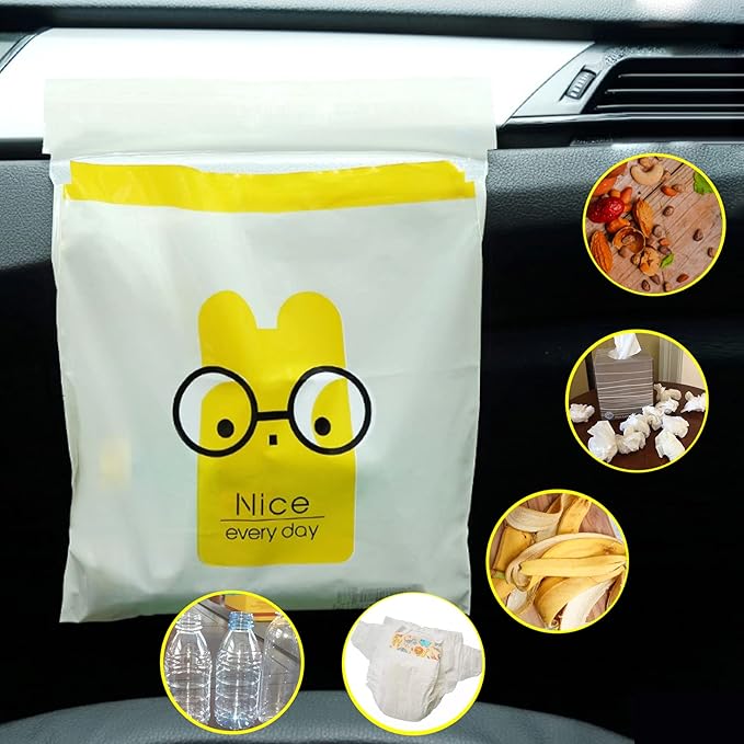 32pcs Car Trash Bags Easy Stick-On Disposable Portable Car Garbage Bags, Waterproof Leak Proof Barf Vomit Bags, Self Adhesive Cleaning Bags for Cars, Bedrooms, Bathrooms, Offices, Kitchens - Pattern A