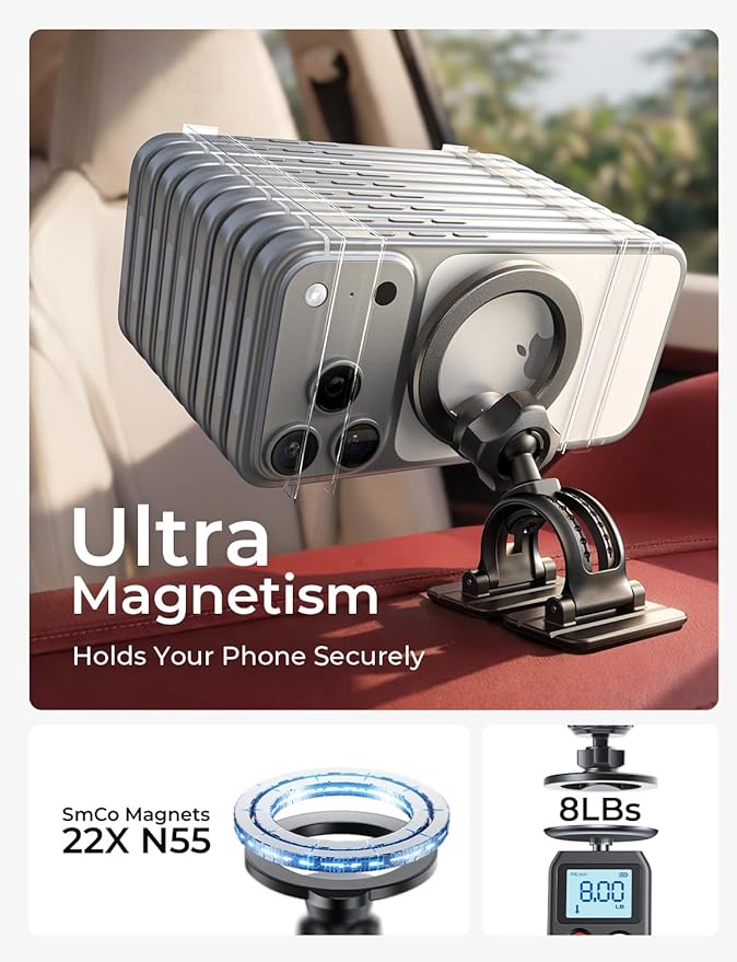 LISEN [Pro-Red Magnetic Car Phone Holder [Upgrade 3M ] Car Magnet Phone Mount [ Ultra Strong Magnets] for Mag Safe Car Mount [Vent&Dash] Car Accessories for Men Women fit iPhone 17-12 Kits
