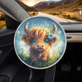 Highland Cow Steering Wheel Sun Shade Cute Cooling Car Steering Wheel Sun Shade Cover Universal Fit 17 Inch Car Rudder Protector Block UV Rays Reflector, Easy to Install