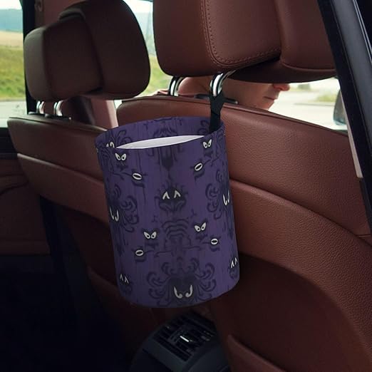 Haunted Mansion Car Trash Can Leak Proof Hanging Waterproof Garbage Can Multipurpose Trash Bin for Car SUV Front Seat Headrest Collapsible and Portable Storage Pocket