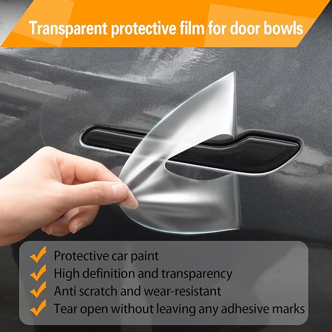 4 PCS Car Door Handle Sticker, Waterproof Protective Films, Vehicle Handle Decoration, Anti Scratch Self-Adhesive Handle Cover, Auto Repair Parts, Compatible with Tesla Model 3/Y (Transparent)