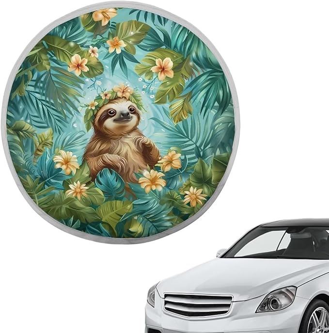 Floral Sloth Leaf Pattern Universal Steering Wheel Sun Shade Fit Most Car Truck SUV Van Block UV Rays Steering Wheel Sun Cover Car Rudder Visor Steering Wheels Accessories