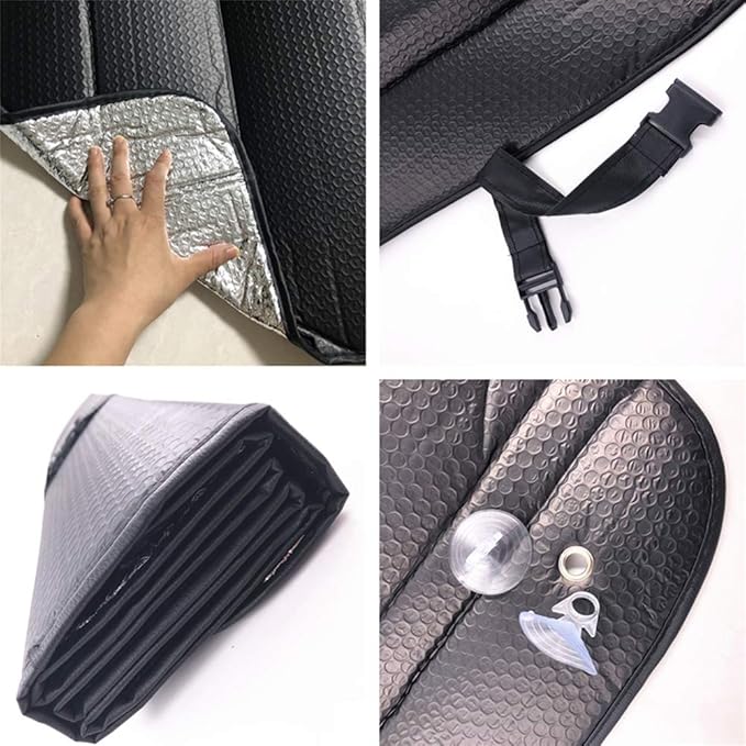 GWUSKDT Car Sun[Shade], Sun Protector,Foldable Front Window Shade-Thicken 5-Layer Bubble for Auto Windshield UV Protection and Heat Reflector 58"x 27.5" (Black)