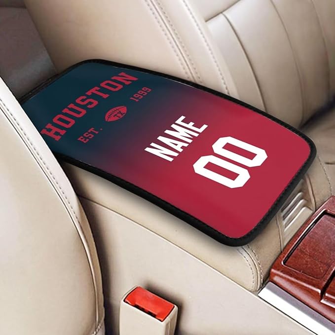 Custom Car Armrest Cover,Add Personalized Name and Number As Gifts for Loyal Football Fans,Auto Center Console Pad Car handrail Box Cushion,Fit for Most Car