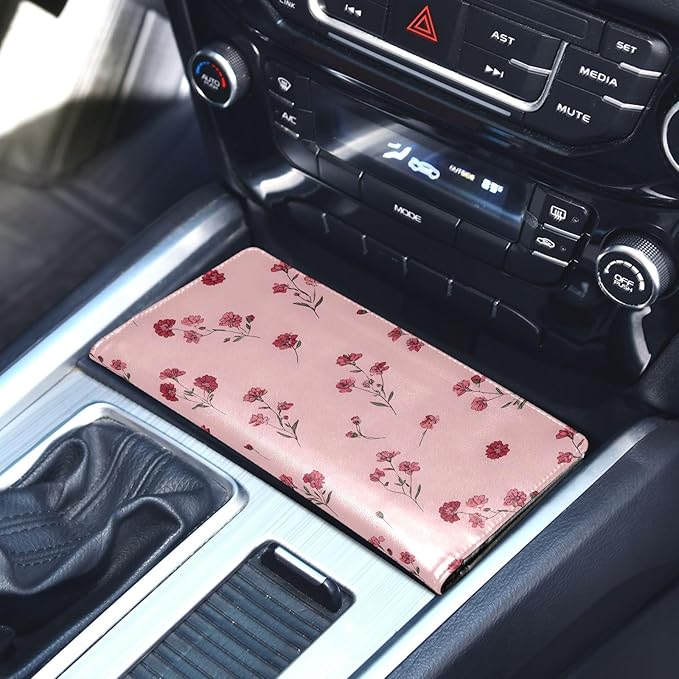 ALAZA Pink Flowers Floral Car Registration and Insurance Card Holder Vehicle Glove Box Car Organizer Driver License Documents Holder Waller Case Organizers