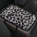 Craedli Leopard Print Car Center Console Cover, Fluffy Soft Car Arm Rest Protective Cushion with Elastic Band, Comfortable Warm Auto Interior Armrest Box Decoration Pad for SUV Truck (Gray)