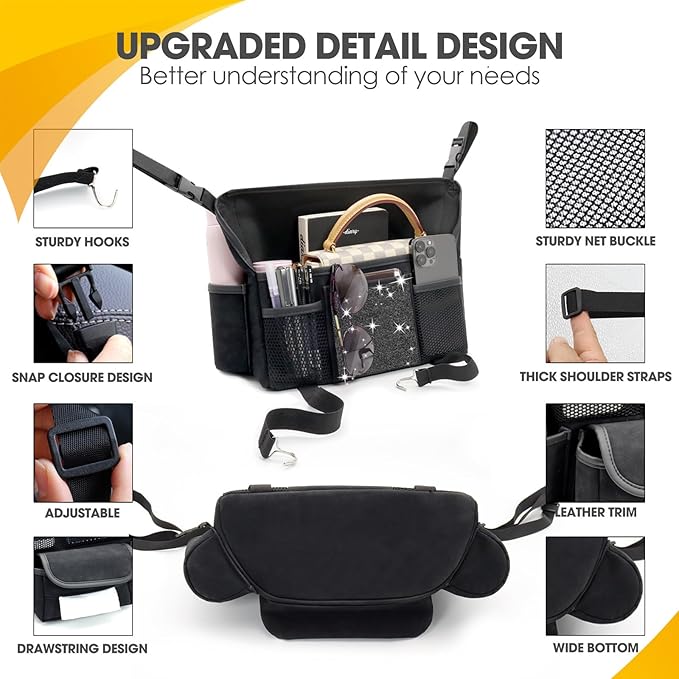 Black Diamond Car Handbag Holder Between Seats Bling Rhinestone Car Storage Bag Large Capacity Purse Phone Ipad Automotive Consoles Organizer Safe Barrier of Backseat Pet Kids…