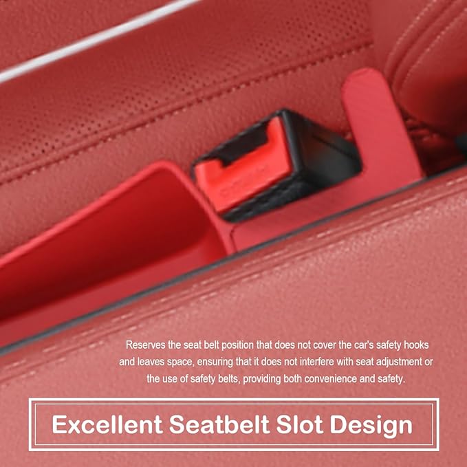 LeaHun Car Seat Gap Filler Organizer, 2 Pack No-Drop Seat Side Gap Filler Plug Strip with Storage & Belt Slot, Universal Fit Auto Catcher Fill The Gap Between Seat & Console for Car, SUV, Truck, Red