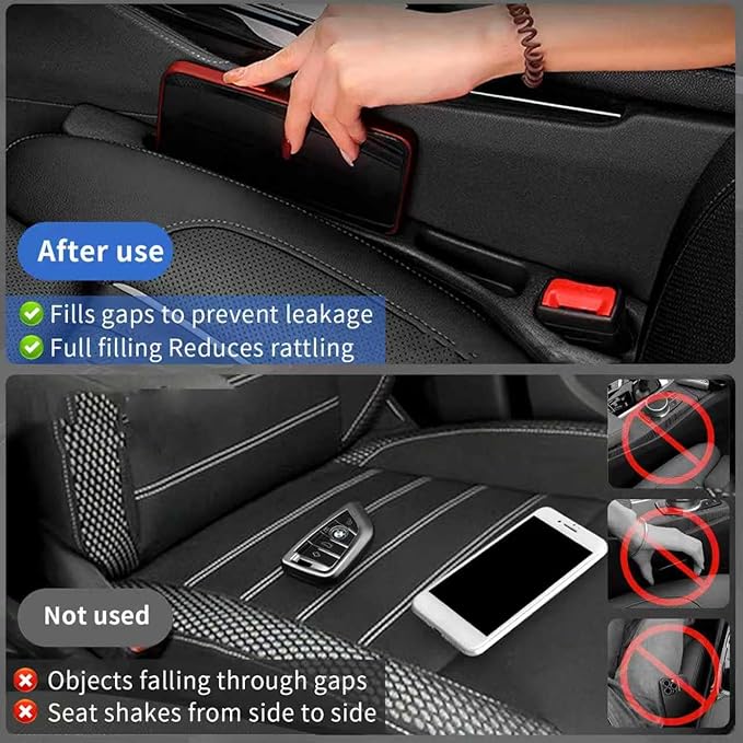 Car Seat Gap Filler Organizer 4 pcs, Universal Car Seat Gap Blocker with Storage Slot, Leak-Proof Seat Gap Plug for Car SUV Truck, Automotive Interior Accessories, Black (4 pcs, Black)