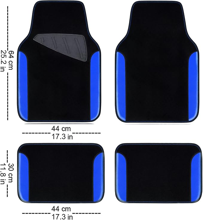 CAR PASS 3D Air Mesh Car Seat Covers Full Sets w/5mm Sponge, 4Pcs Waterproof Car Floor Mats, Steering Wheel Cover Universal Fit for SUV Sedan Truck, Airbag Compatible Automotive Interior(black & blue)