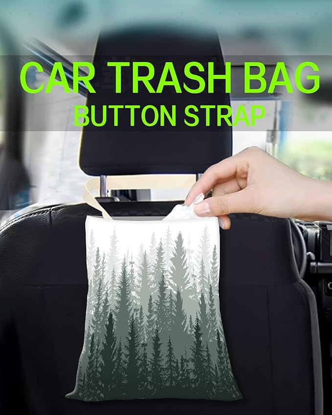 Hanging Car Trash Can Bag - Forest Mountain Design, Back Seat Organizer for Travel, Camping, Vehicle Accessories