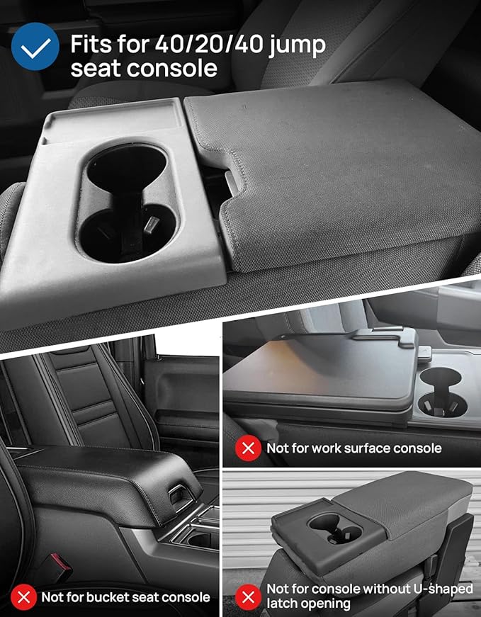 JOYTUTUS Center Console Cover Compatible with 2015-2026 Ford F150, 2017-2026 F250 F350 F450 with 40/20/40 Jump Seat, Leather Armrest Cover Center Console Cushion w/Side Pockets, Gray (Jump Seat Only)