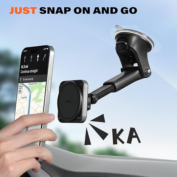APPS2Car for MagSafe Car Mount【Upgraded 20xN55 Magnets】 Strong Magnetic Phone Holder, Suction Cup Stand for Dashboard Windshield, Adjustable Telescopic Arm, Fit for iPhone 17 16 15 14 13 12 Android